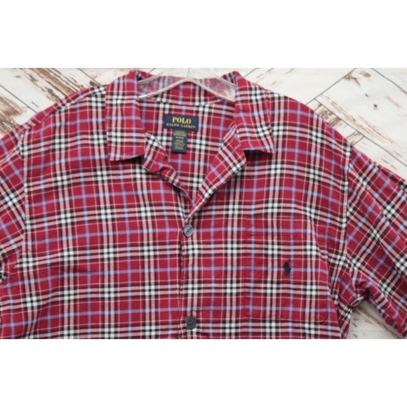 Polo Ralph Lauren Pajama Top Mens Medium Sleepwear Red Plaid Button Up Sleepwear - Picture 5 of 8